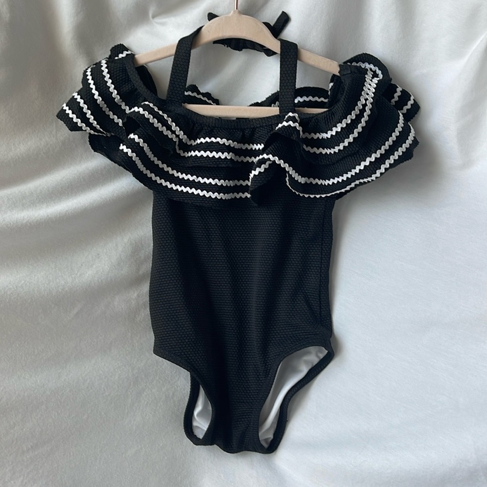 Girls Janie and Jack Black Ruffle Bathing Suit 18-24m